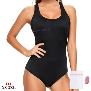 Front View of luckypads period swimwear teens, Black