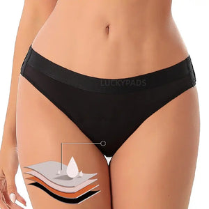 Front View of luckypads period underwear for girls, Black