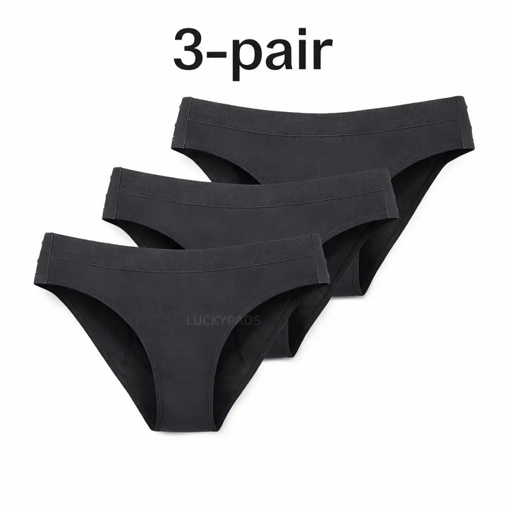 3-pair  luckypads period underwear for girls, Black