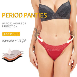 Front View of luckypads period underwear thong, Red	