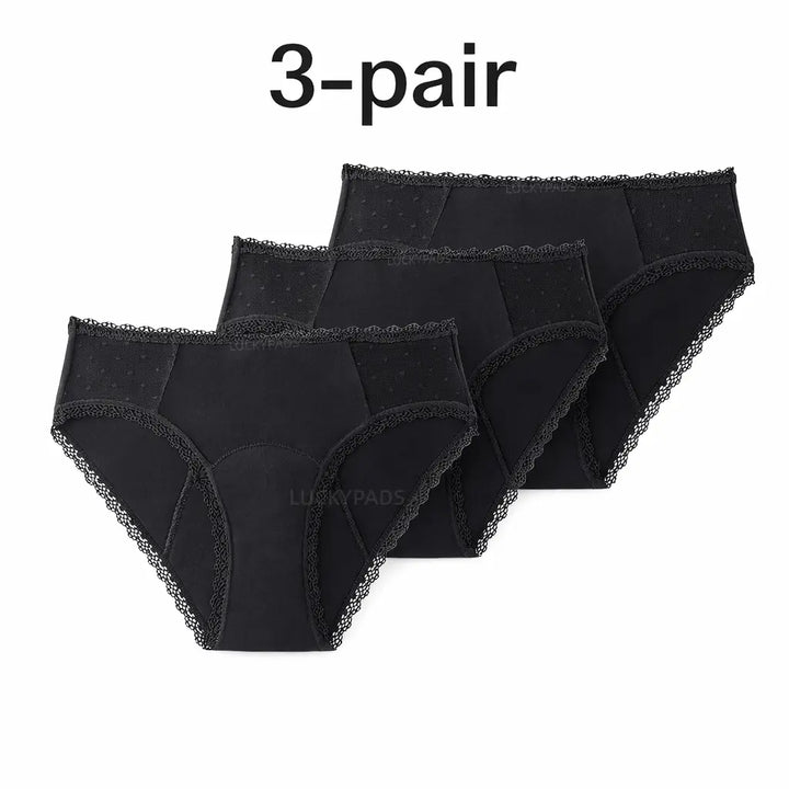 3-pair luckypads sexy period underwear, Black