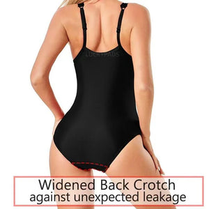 Back View of luckypads swim suit period, Black