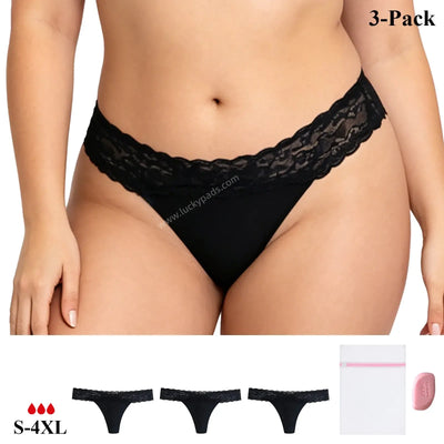 3-Pack Lace Period Thong–30ml Absorbency | OEKO-TEX Certified(FREE Stain-Removal Soap & Laundry Bag)