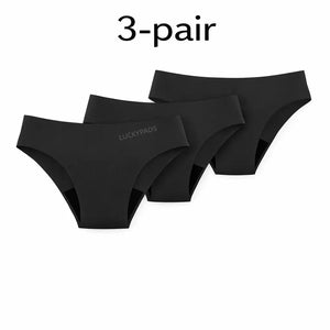 3-pair luckypads washable period underwear, Black